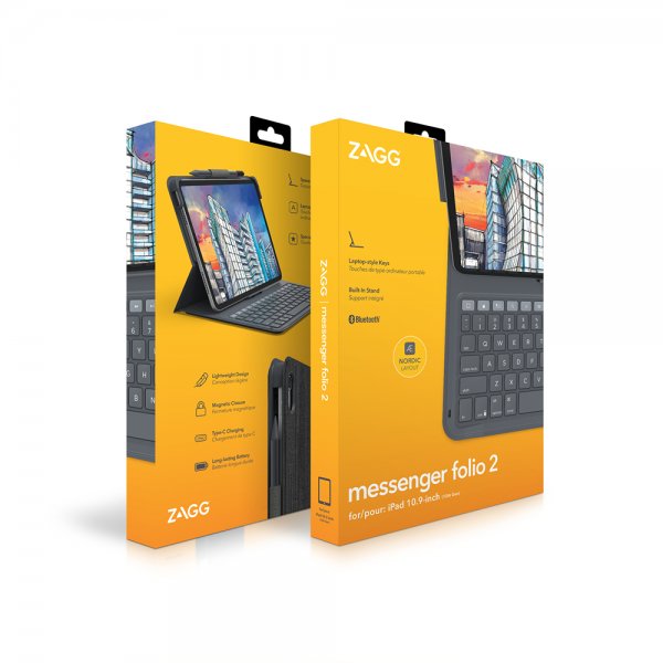 ZAGG iPad 10.9 (gen 10)/iPad 11 (A16) -näppäimistökotelo Messenger Folio 2 Nordic Layout Charcoal