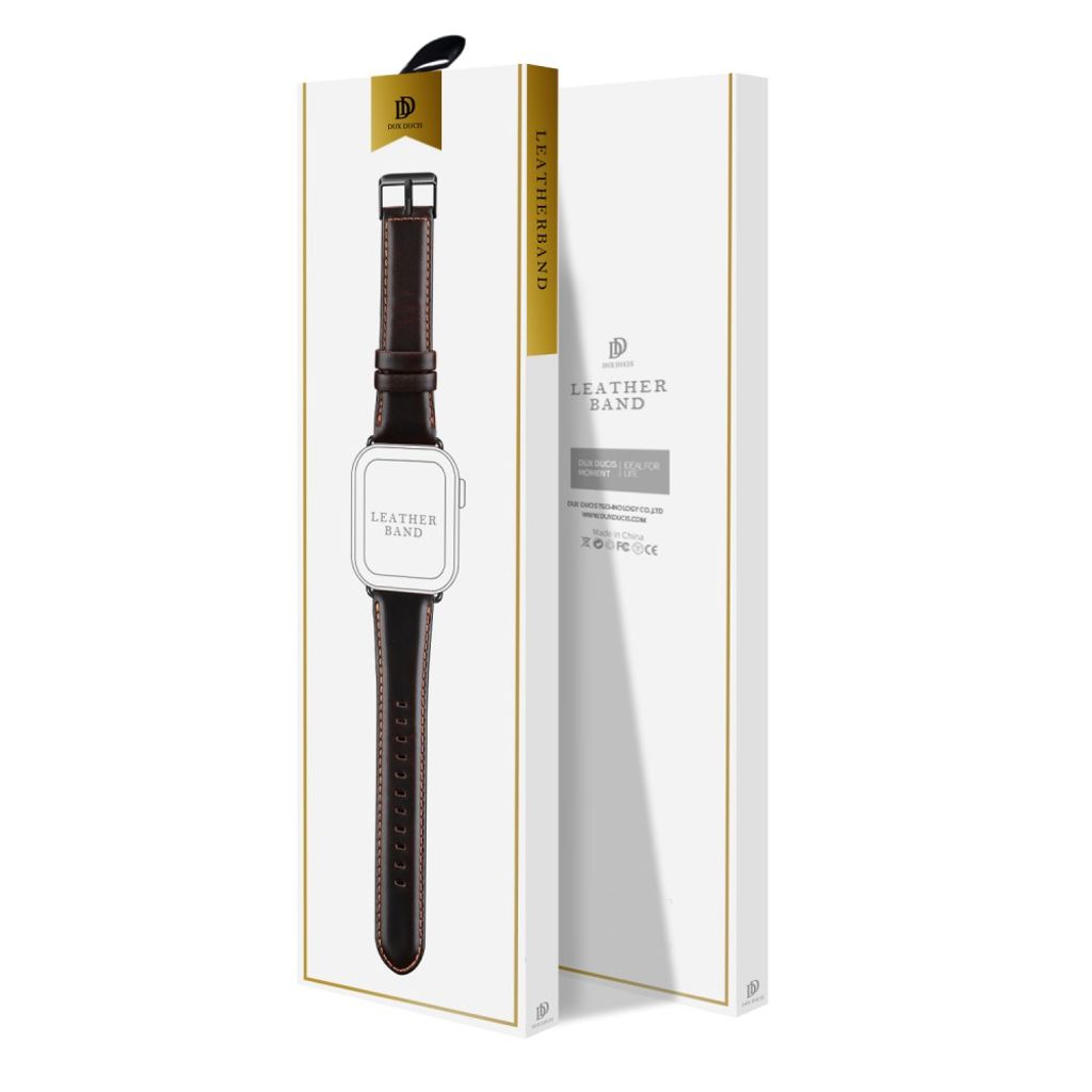 Dux Ducis Apple Watch 44/45/46mm/Ultra 49mm Ranneke Aito Nahka Tummanruskea