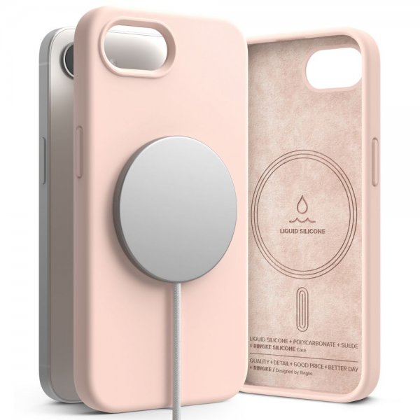 Ringke iPhone 16/iPhone 17 kuori silikoni magneetti vaaleanpunainen hiekka