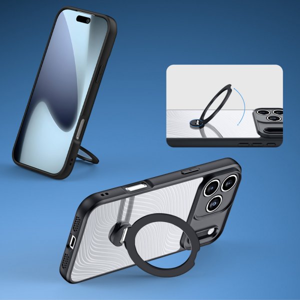 Dux Ducis iPhone 17 Pro -kuori Aimo Series MagSafe-tukijalalla, musta