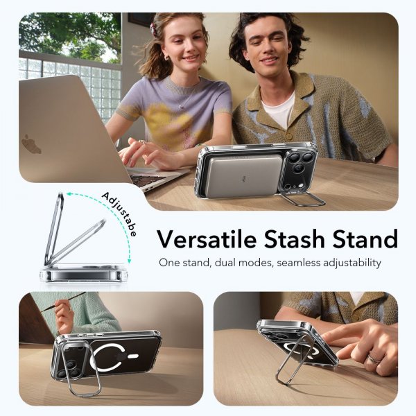 ESR iPhone 17 Pro Classic Hybrid Kickstand MagSafe -läpinäkyvä kuori