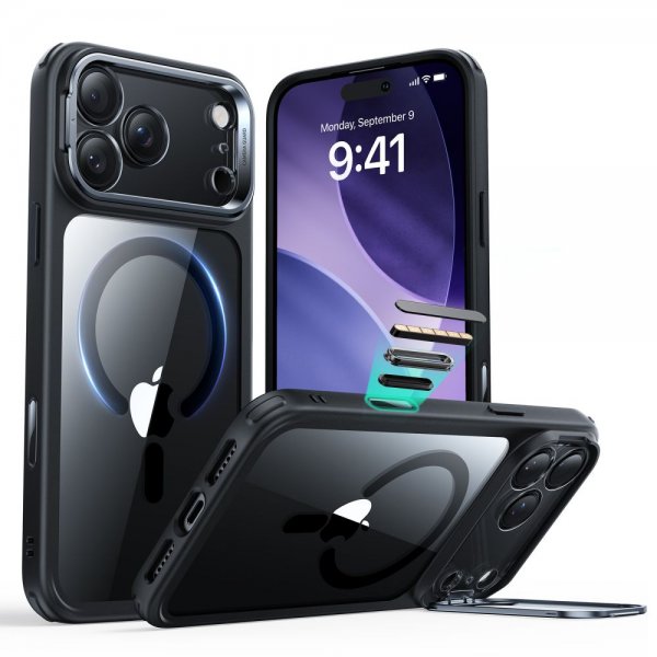 ESR iPhone 17 Pro Max kuori Classic Hybrid Kickstand MagSafe musta läpinäkyvä