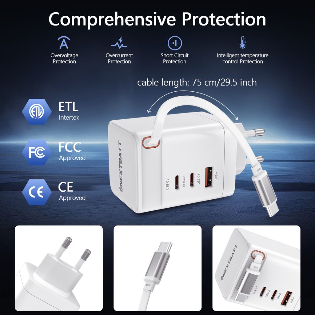 SiGN 100W GaN Pikalataaja irrotettavalla USB-C-kaapelilla Valkoinen