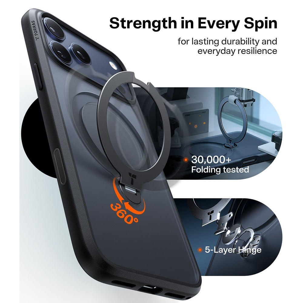Torras iPhone 17 Pro Kuori Ostand Q3 Spin Obsidian Black