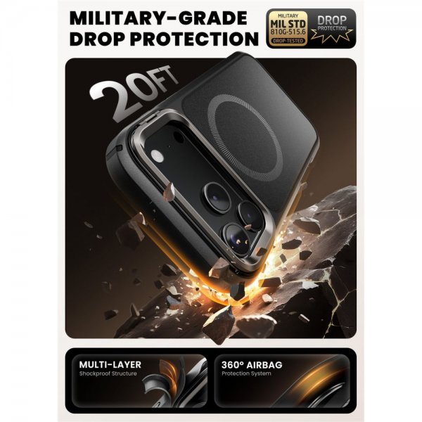 Supcase iPhone 17 Pro Max Ares Flip MagSafe -suojakuori, musta