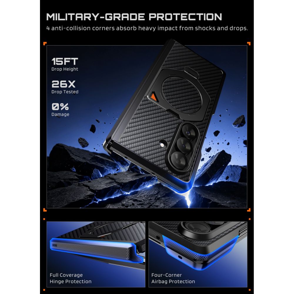 Supcase Samsung Galaxy Z Fold 8 Ultra Kuori Aero MagSafe Hiilikuitu Musta