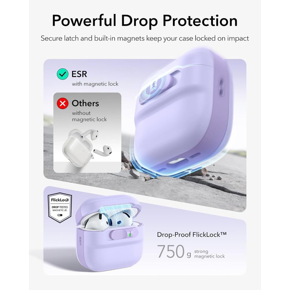 ESR AirPods 4/5 Kuori Pulse FlickLock HaloLock Violetti