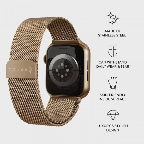 Burga Apple Watch 44/45/46mm/Ultra 49mm ranneke, metalliverkko, kulta