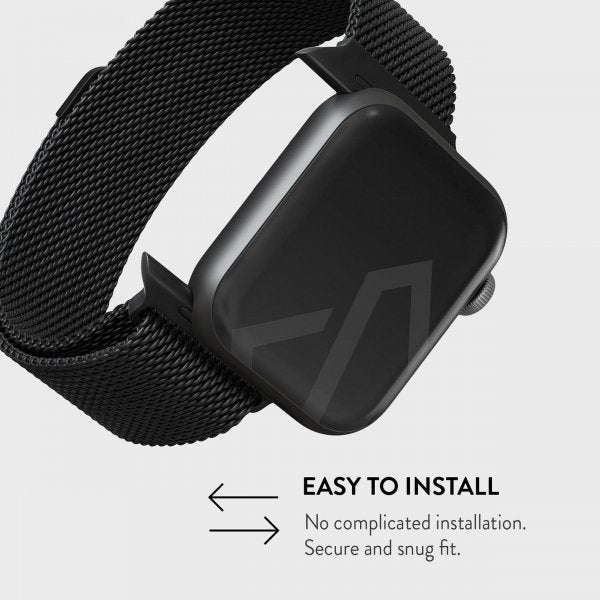 Burga Apple Watch 44/45/46mm/Ultra 49mm ranneke Metal Mesh, musta
