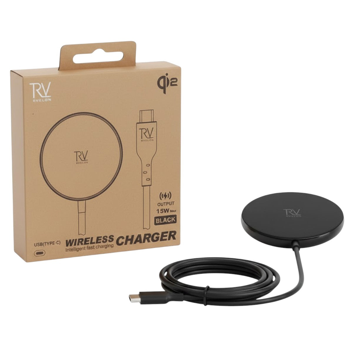 Rvelon Langaton MagSafe Laturi telineellä Qi2 15W USB-C Musta