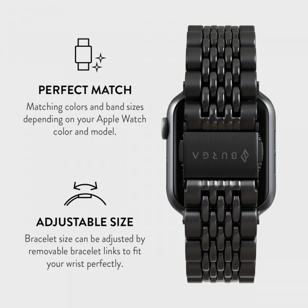 Burga Apple Watch 44/45/46mm/Ultra 49mm Ranneke Metalli Musta