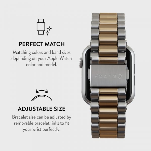 Burga Apple Watch 38/40/41/42mm ranneke, metallia, hopea/kulta