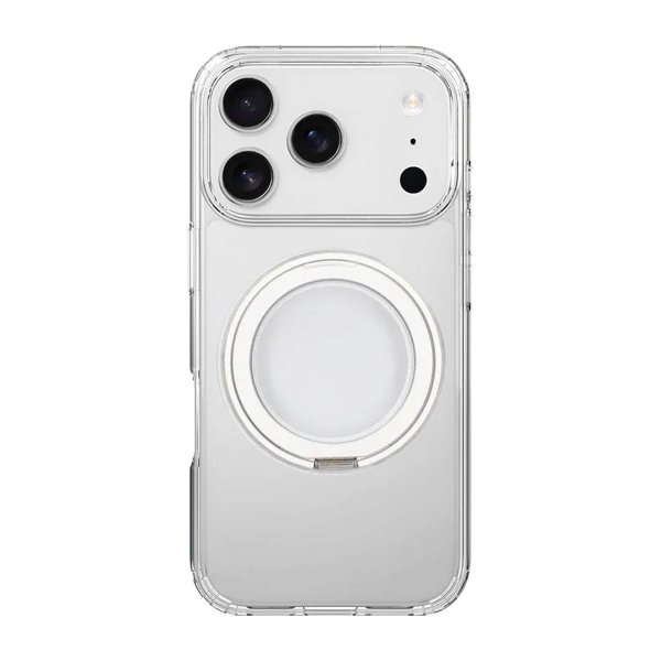 iPhone 17 Pro -kuori, läpinäkyvä, pyörivä MagSafe-jalusta