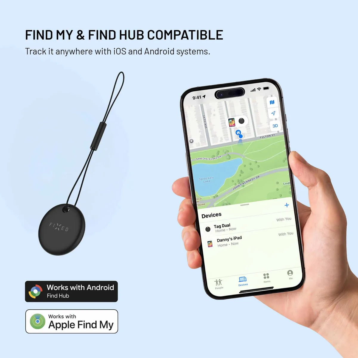 Fixed Tag Dual Smart Tracker Apple & Android Musta