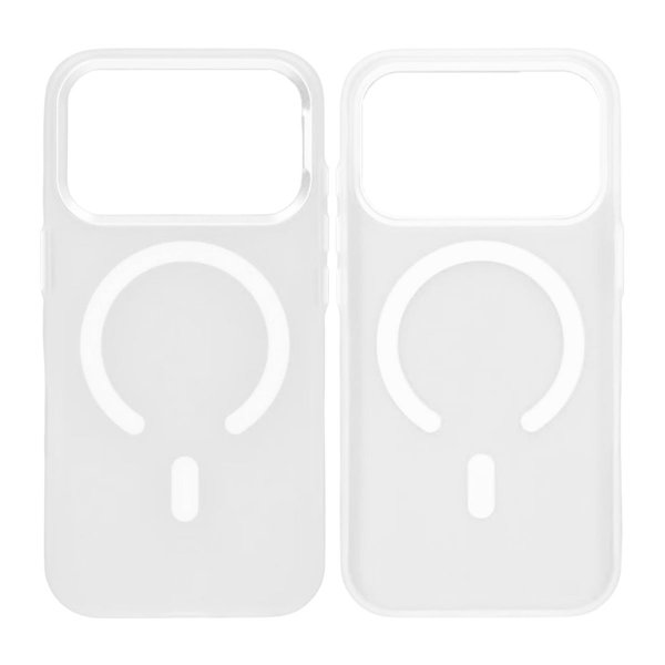 iPhone 17 Pro Max -kuori, kamerareunus, MagSafe, valkoinen, läpinäkyvä