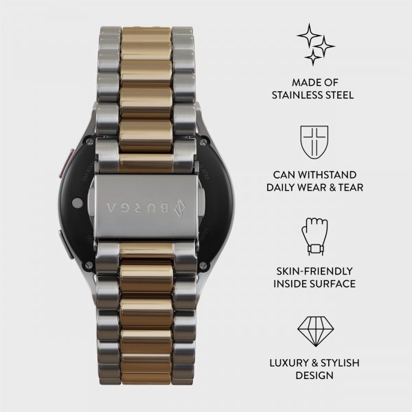 Burga Samsung Galaxy Watch 22mm Ranneke Metalli Hopea Kulta