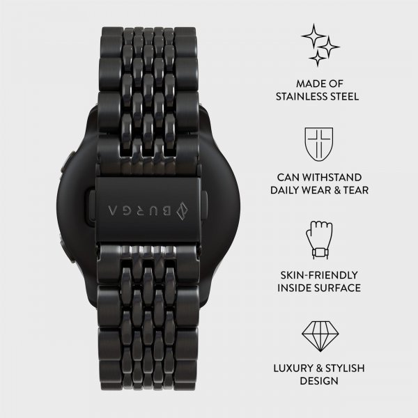 Burga Samsung Galaxy Watch 20 mm ranneke, metallinen, musta