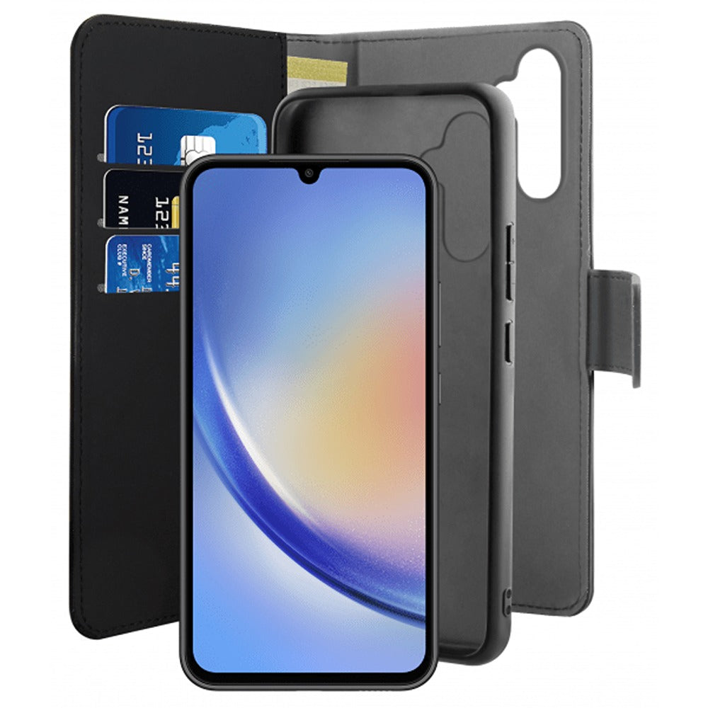 Puro Samsung Galaxy A34 5G -suojakotelo, lompakko, irrotettava 2-in-1, musta