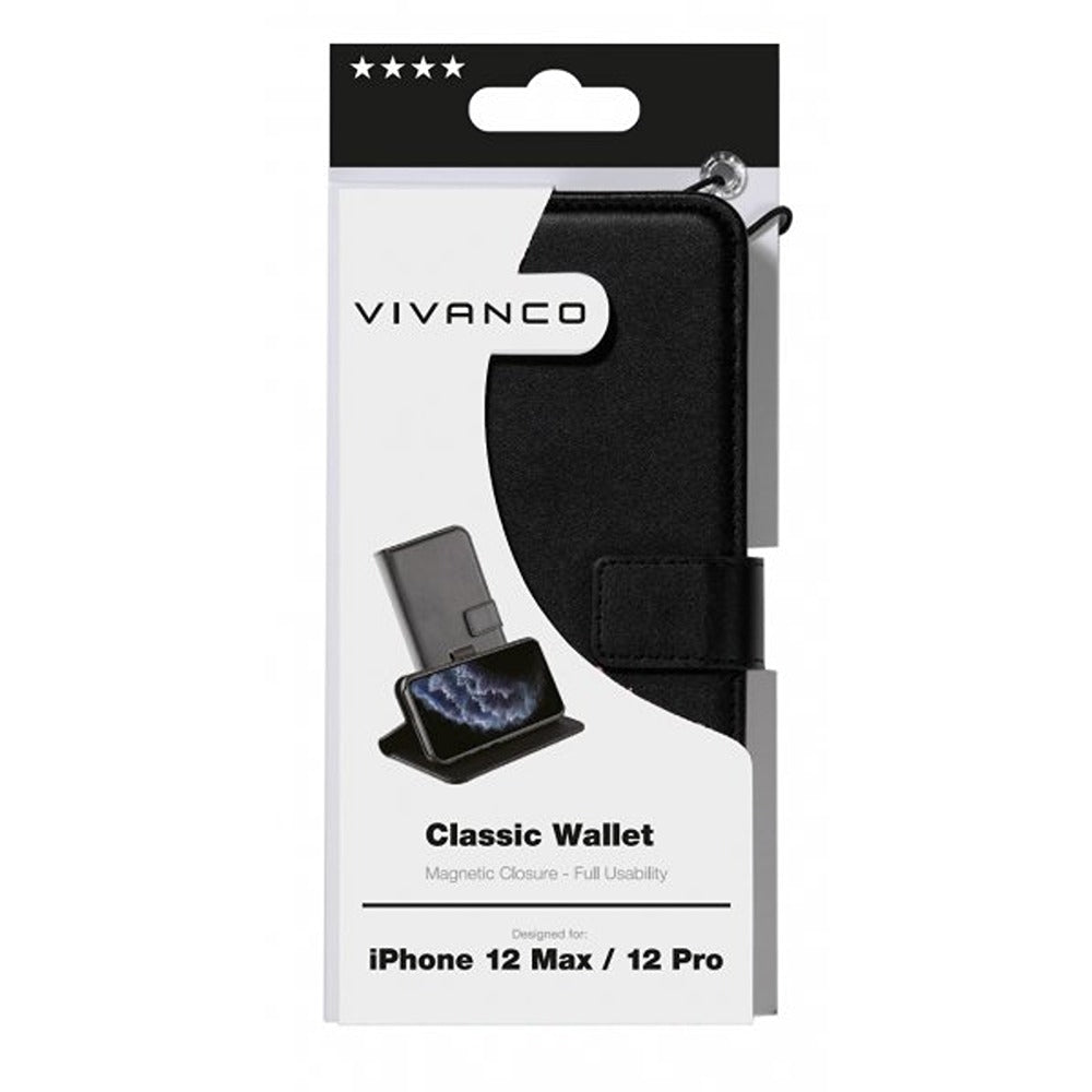 Vivanco iPhone 12/iPhone 12 Pro Kotelo Classic Wallet Musta