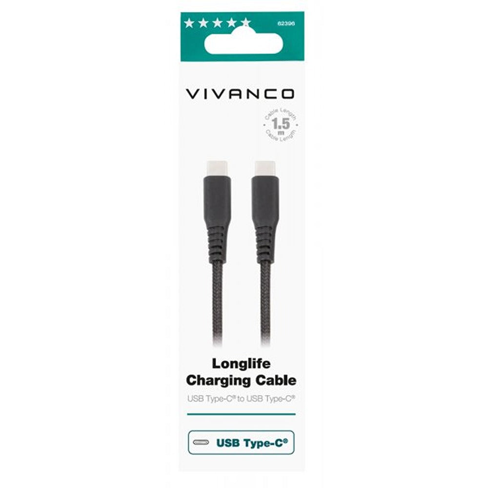Vivanco Kaapeli Longlife Punottu USB-C/USB-C 1.5m Musta