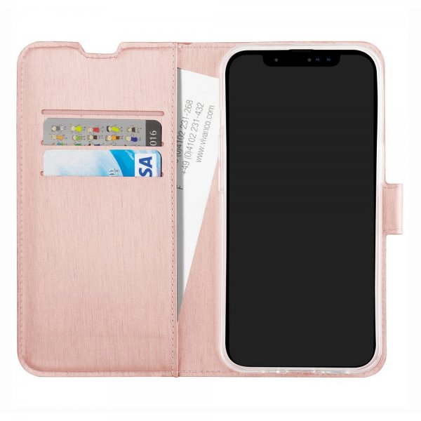 Vivanco iPhone 15 Plus -kotelo, Classic Wallet, ruusukulta
