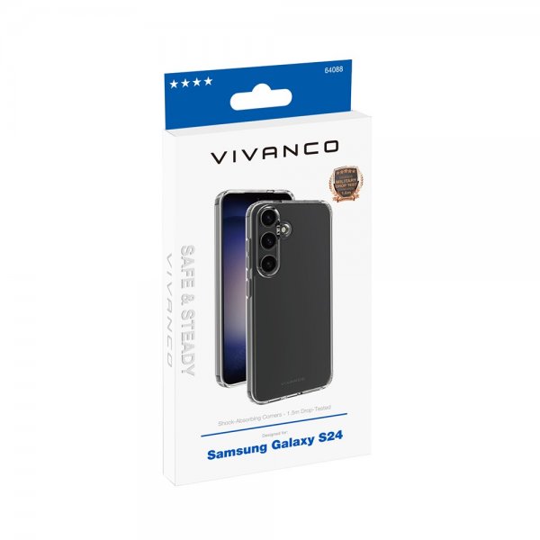 Vivanco Samsung Galaxy S24 Safe & Steady -suojakuori, läpinäkyvä