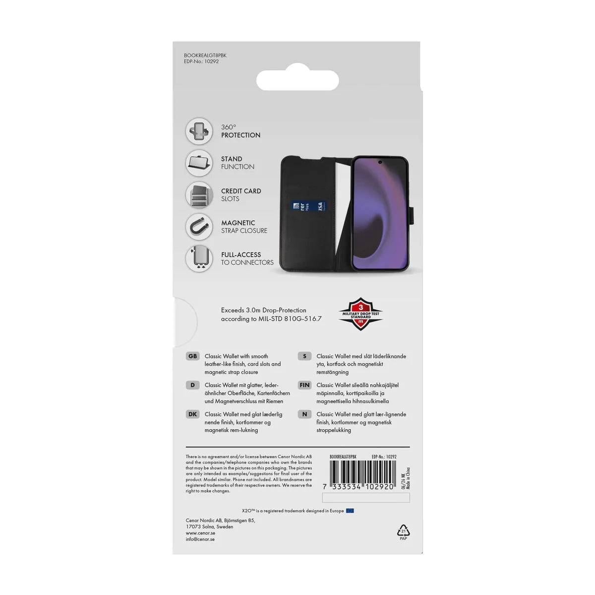 X2O Realme GT 8 Pro Kotelo Classic Wallet Musta