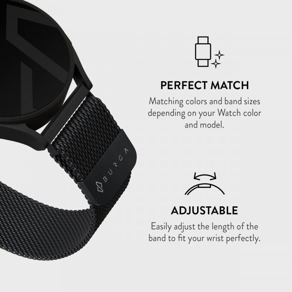 Burga Samsung Galaxy Watch 22mm Ranneke Metalliverkko Musta