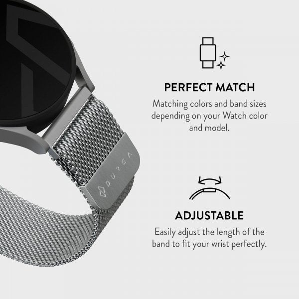 Burga Samsung Galaxy Watch 20mm Ranneke Metalliverkko Hopea