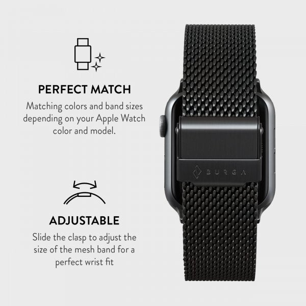 Burga Apple Watch 44/45/46mm/Ultra 49mm ranneke Mesh Elegance Musta
