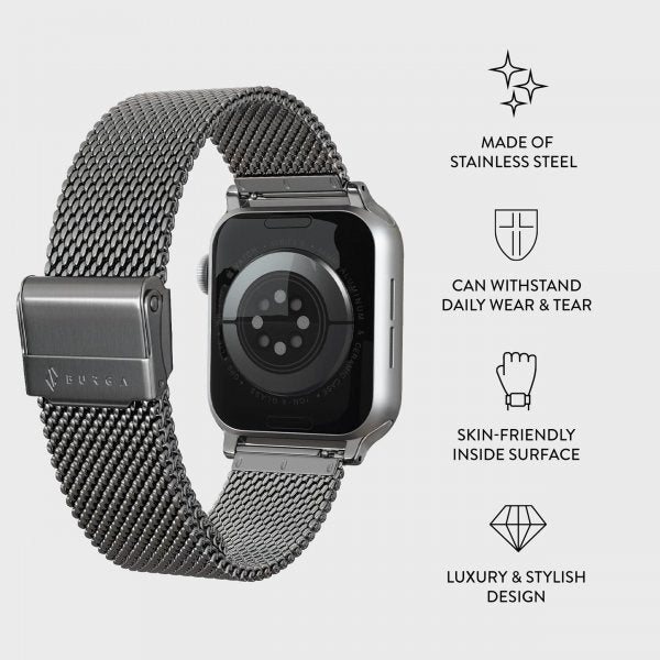 Burga Apple Watch 44/45/46mm/Ultra 49mm -ranneke, Mesh Elegance Silver