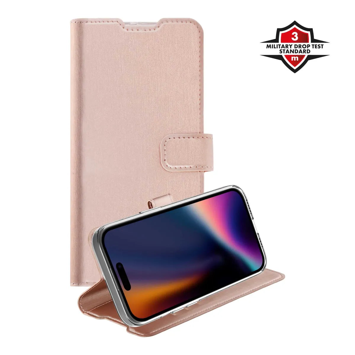 X2O iPhone 13/14/15 Kotelo Classic Wallet Ruusukulta