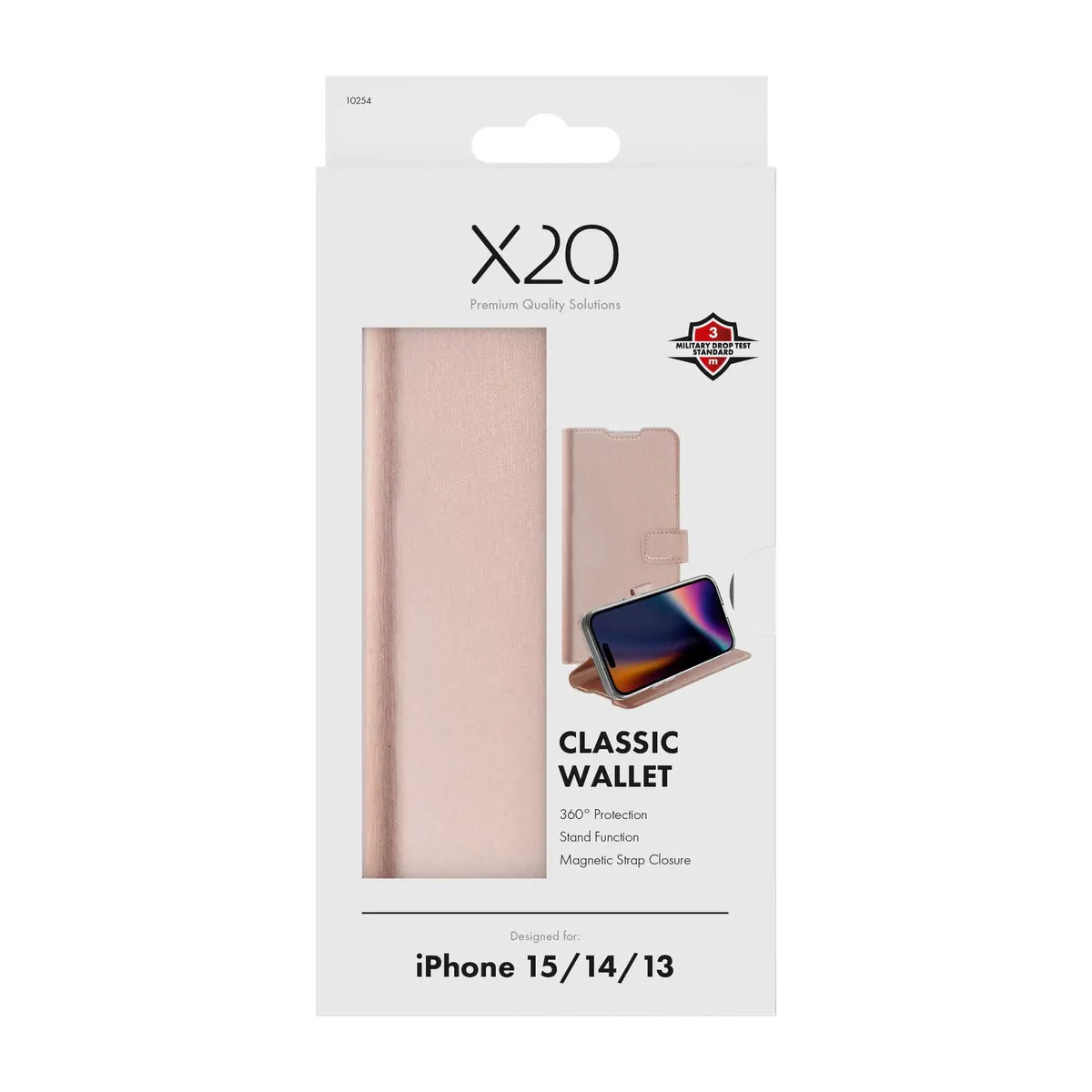 X2O iPhone 13/14/15 Kotelo Classic Wallet Ruusukulta
