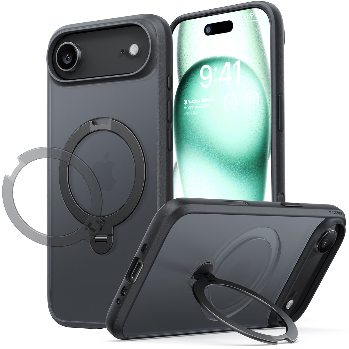 Torras iPhone Air Kuori Ostand Q3 Spin Obsidian Black