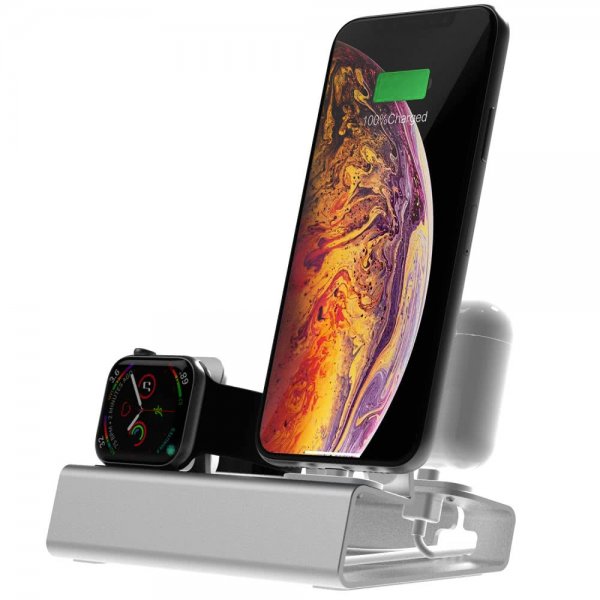 3-in-1 Pidike iPhonelle, Apple Watchille ja AirPodsille Hopea