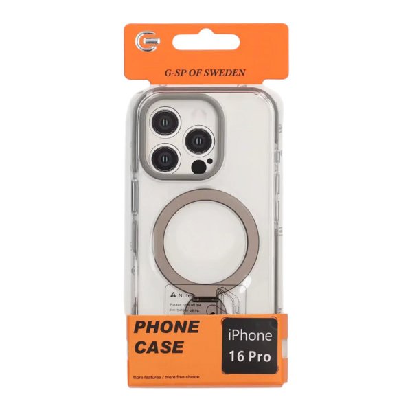 iPhone 16 Pro Kuori Rengasjalusta MagSafe Harmaa Läpinäkyvä