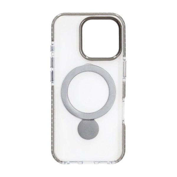 iPhone 16 Pro Kuori Rengasjalusta MagSafe Harmaa Läpinäkyvä