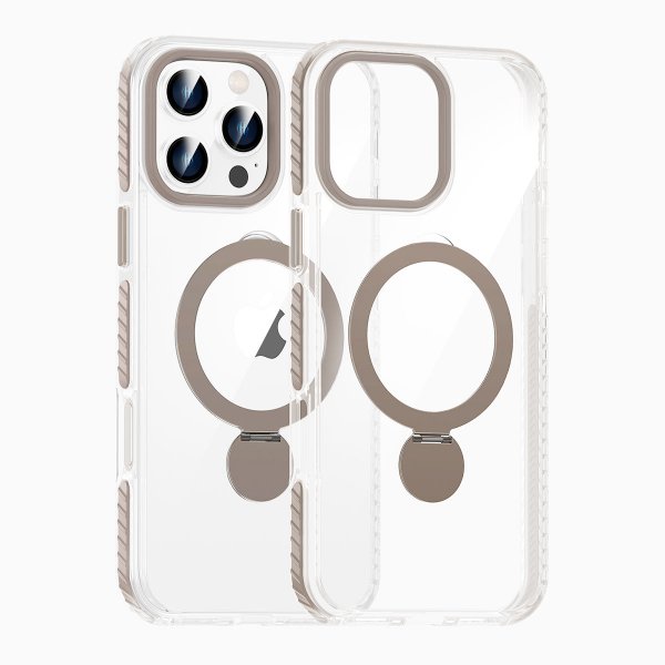 iPhone 16 Pro Max Kuori Rengasjalusta MagSafe Harmaa Läpinäkyvä