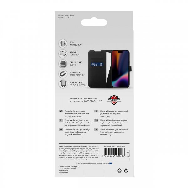 X2O iPhone 17 Pro Max -suojakotelo Classic Wallet, musta