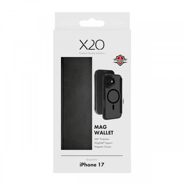 X2O iPhone 17 -lompakkokotelo, MagSafe-yhteensopiva, musta