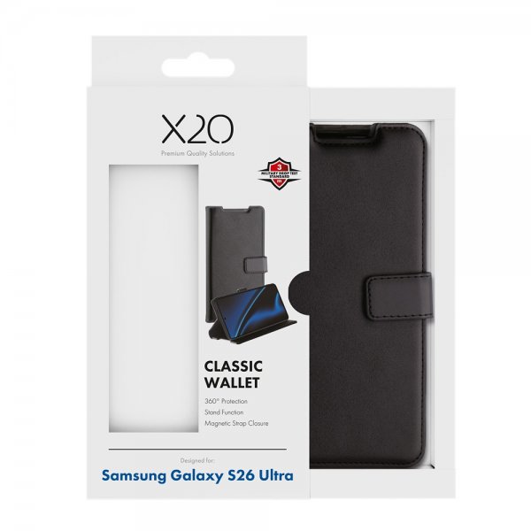X2O Samsung Galaxy S26 Ultra Kotelo Classic Wallet Musta