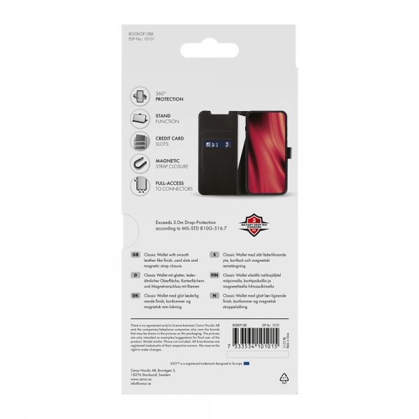 X2O OnePlus 15 Kotelo Classic Wallet Musta