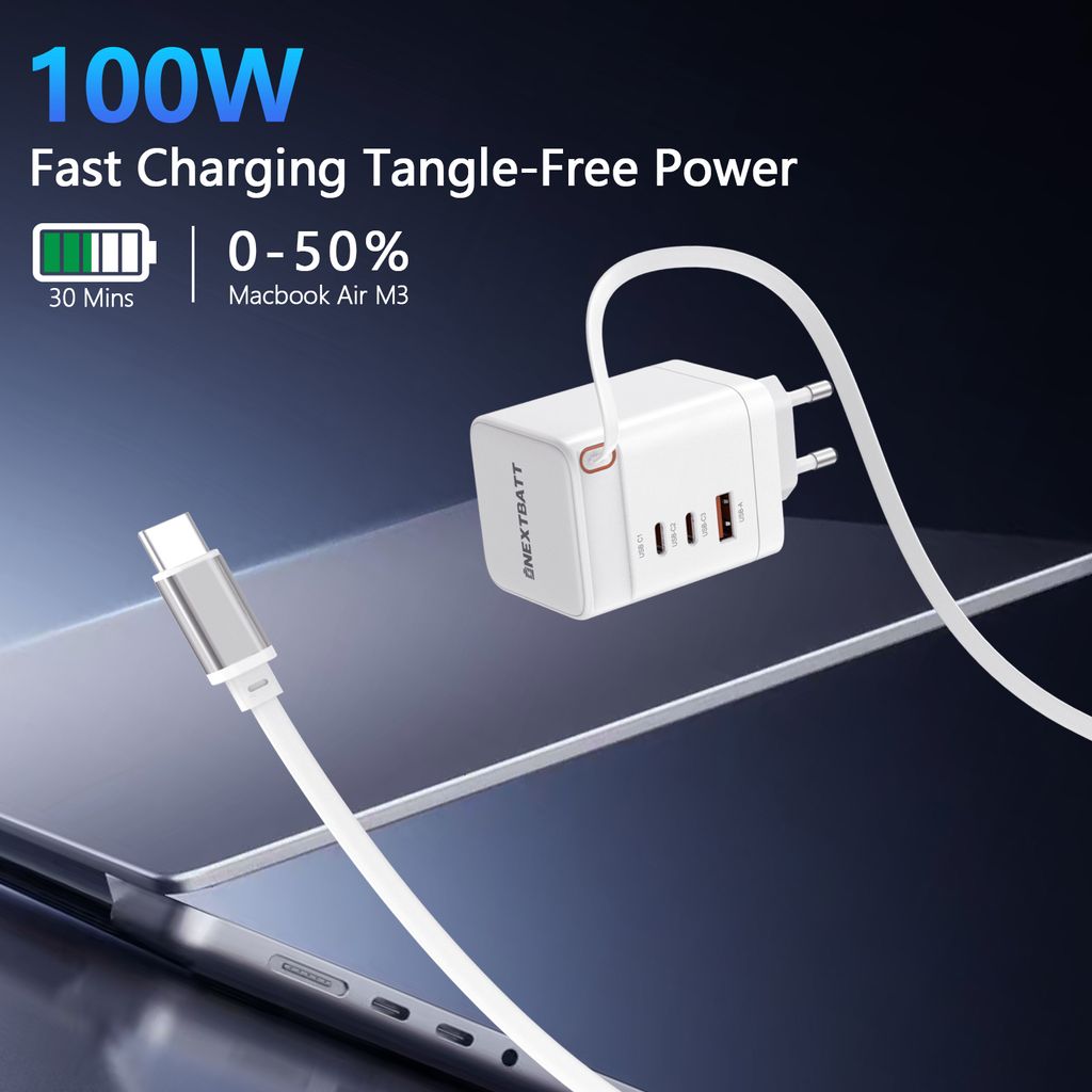 SiGN 100W GaN Pikalataaja irrotettavalla USB-C-kaapelilla Valkoinen