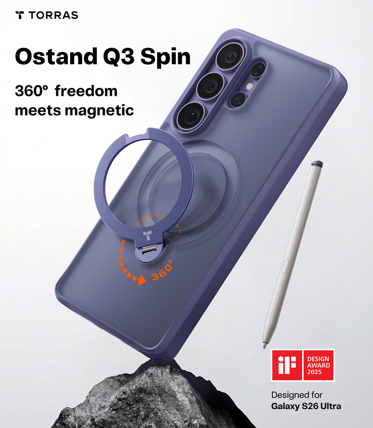 Torras Samsung Galaxy S26 Ultra Kuori Ostand Q3 Spin Violet Surge