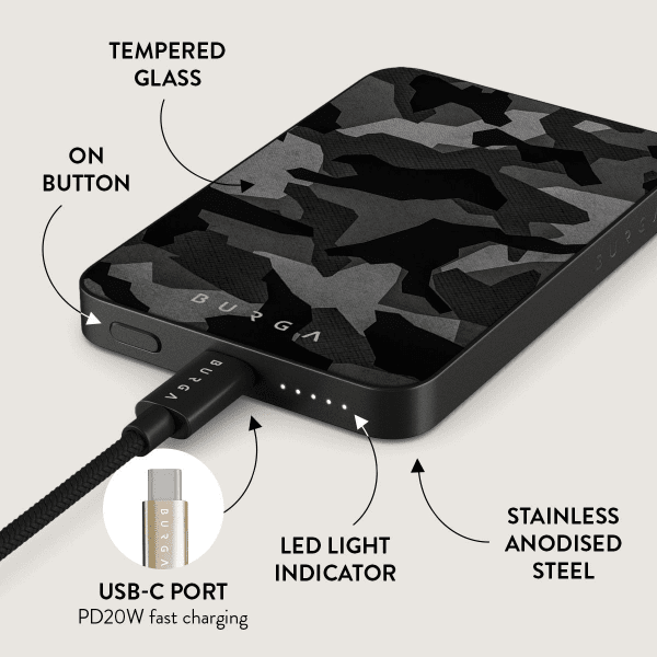 Burga Powerbank MagSafe 5000 mAh Yön Musta Maastokuviointi