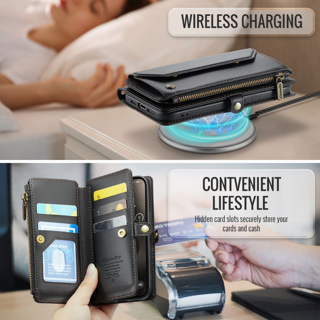 CaseMe iPhone 15 Pro Kotelo C36 Series Musta