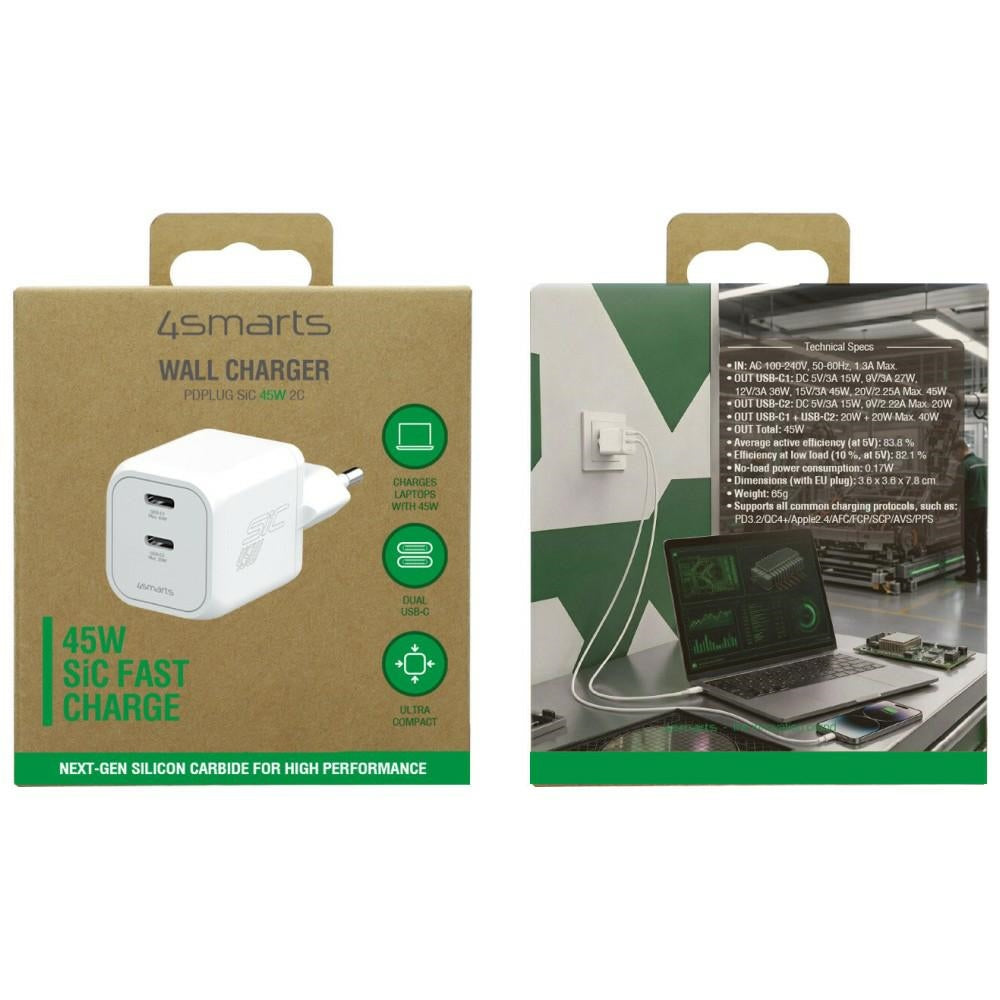 4smarts Seinäladdari PDPlug SiC 45W 2xUSB-C
