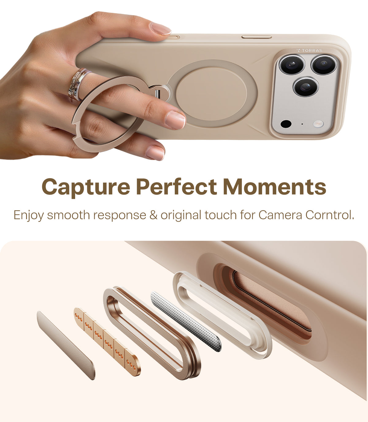 Torras iPhone 17 Pro Max Kuori Ostand Q3 Silicone Desert Gold