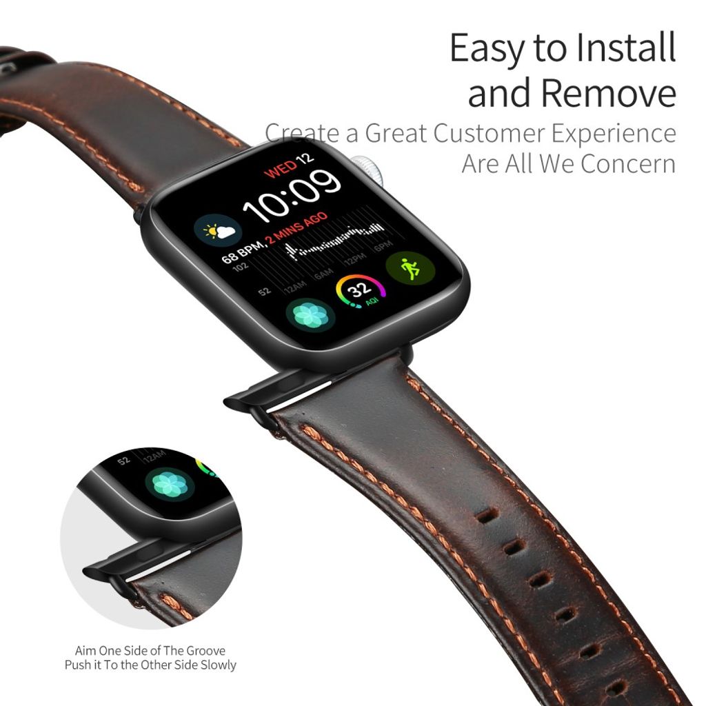 Dux Ducis Apple Watch 44/45/46mm/Ultra 49mm Ranneke Aito Nahka Tummanruskea