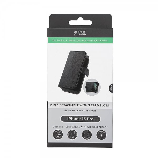Gear iPhone 15 Pro Kotelo 3 korttipaikkaa Irrotettava kuori MagSeries Musta